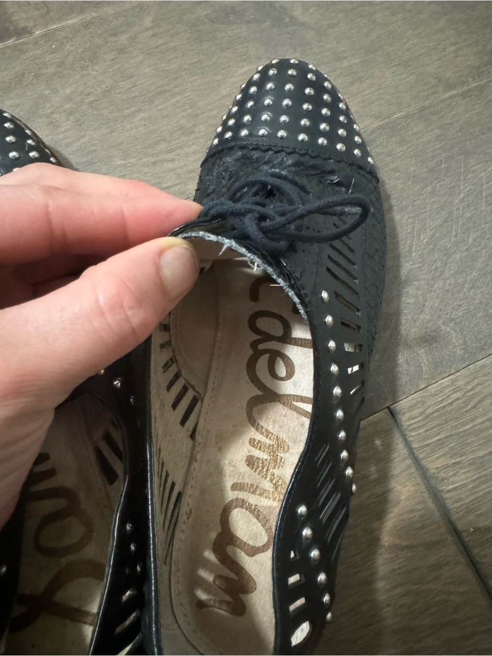 Sam Edelman Black Studded Lace-Up Leather Oxfords - Picture 4 of 7